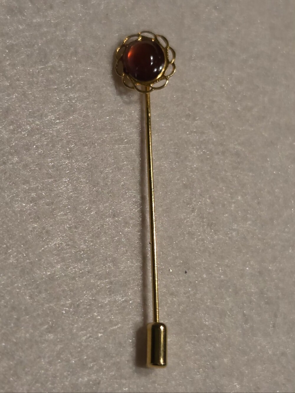 Vintage Goldtone Stick Pin with Deep Red Cabochon Accent